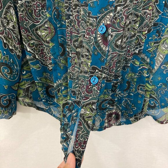 INC International Concepts Blouse Button Up size 20W Blue Sheer Artsy Romantic - Picture 4 of 10